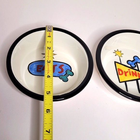 EAT and DRINK Set of 2 Ceramic Pet Food Bowls Handpainted Diner Decor Vibes RARE - Picture 5 of 7
